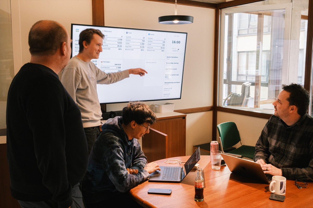 Team discussing at the whiteboard